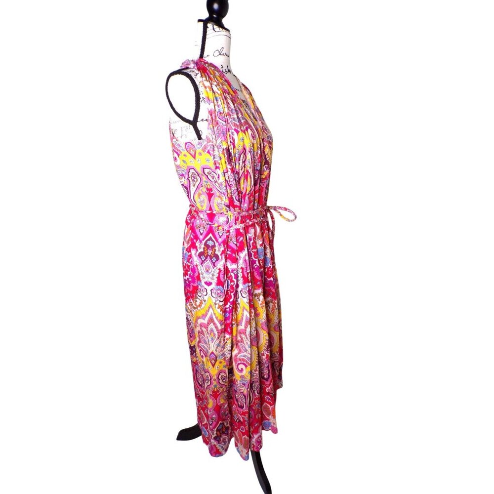 🆕 Mille Marilyn Paisley Halter Neck Full Skirt Midi Dress Cotton Large - Picture 9 of 12
